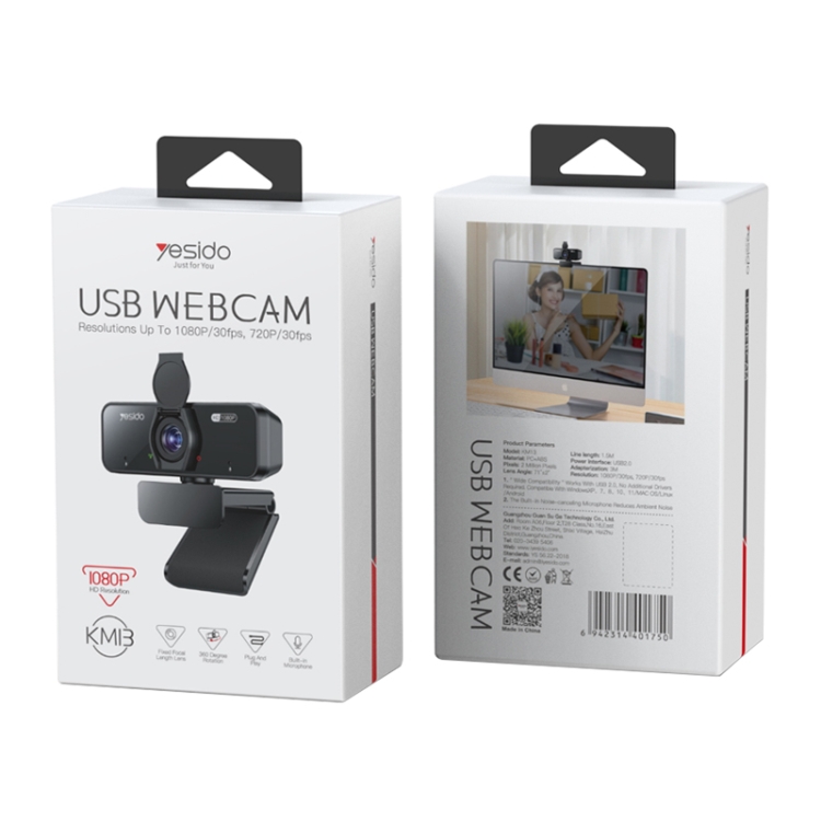 Yesido KM13 1080P 2.0MP USB Webcam, Cable Length 1.5m - 7