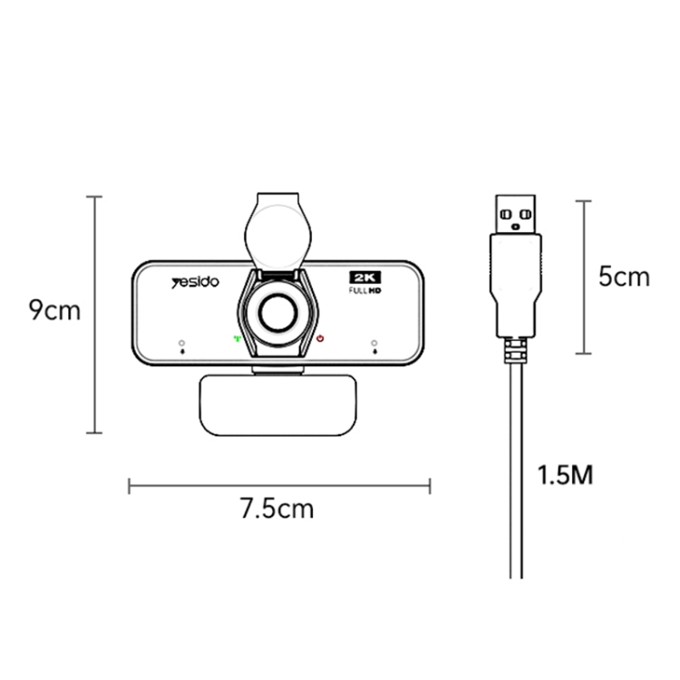 Yesido KM14 2K 4.0MP HD USB Webcam, Cable Length 1.5m - 2