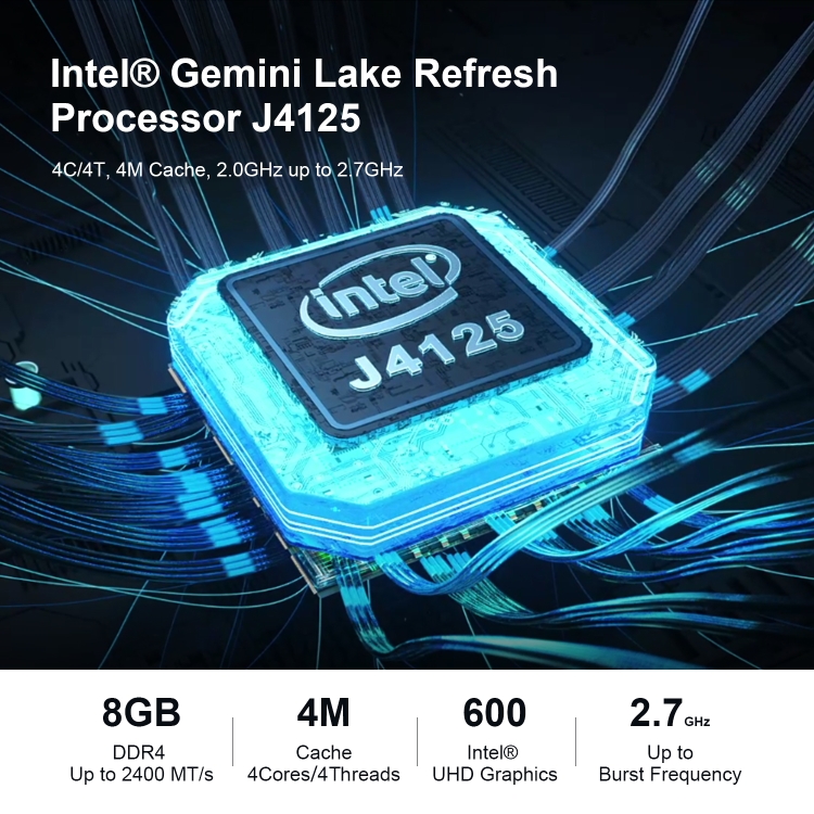 Beelink GK55 Windows 11 Mini PC, 8GB+256GB, Intel Gemini Lake J4125, soporte Bluetooth / HDMI / WiFi / RJ45, UK Plug - B3