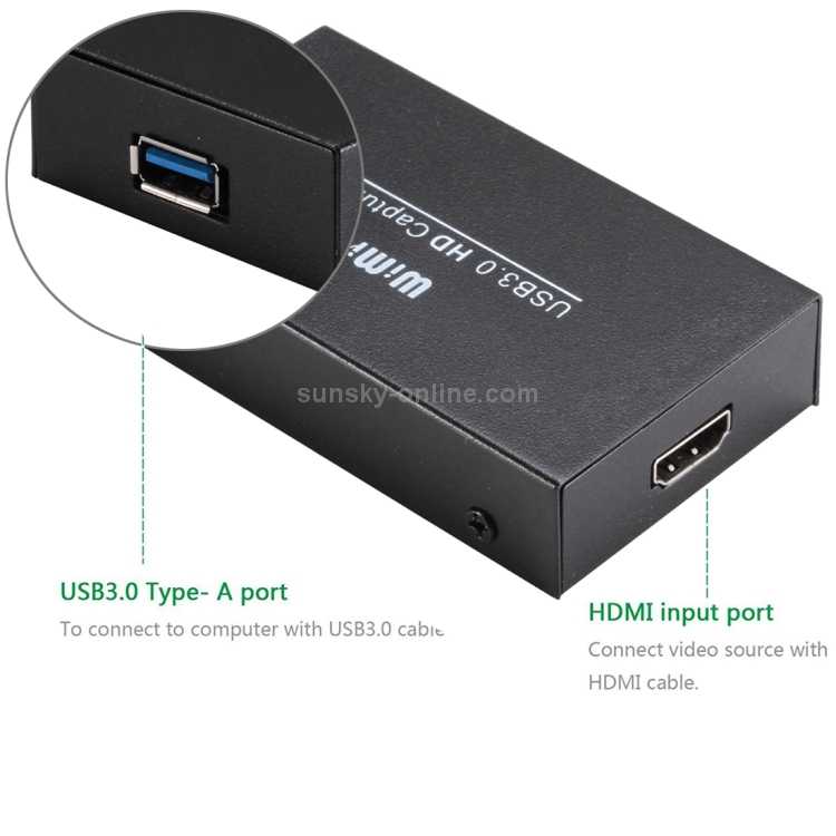 WIMI EC288 USB 3.0 HDMI 1080P Dispositivo de captura de video Stream Box, No es necesario instalar el controlador (Negro) - 3