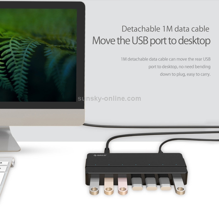 ORICO H7928-U3 ABS Material Desktop 7 Puertos USB 3.0 HUB con 1m Cable (Negro) - 10