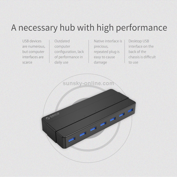 ORICO H7928-U3 ABS Material Desktop 7 Puertos USB 3.0 HUB con 1m Cable (Negro) - 5