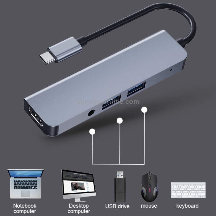 2008N 4 en 1 USB 3.0 x2 + HDMI + Puerto de 3.5 mm Estación de acoplamiento inteligente multifunción Type-C / USB-C HUB - 3