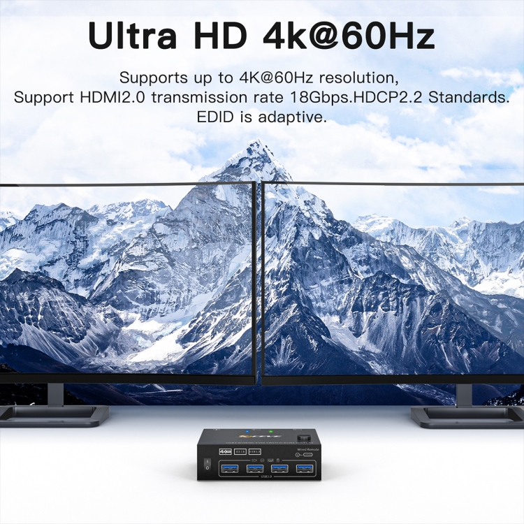 KC-KVM202AS 4K 60HZ USB3.0 HDMI Conmutador KVM de doble pantalla compatible con pantalla de bloqueo analógica EDID - 2