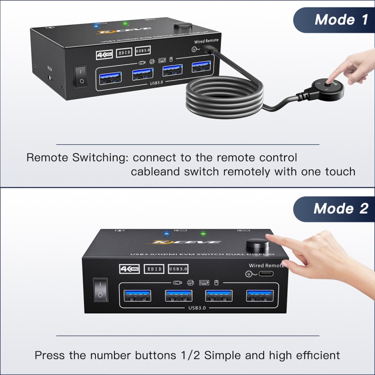 KC-KVM202AS 4K 60HZ USB3.0 HDMI Conmutador KVM de doble pantalla compatible con pantalla de bloqueo analógica EDID - 6