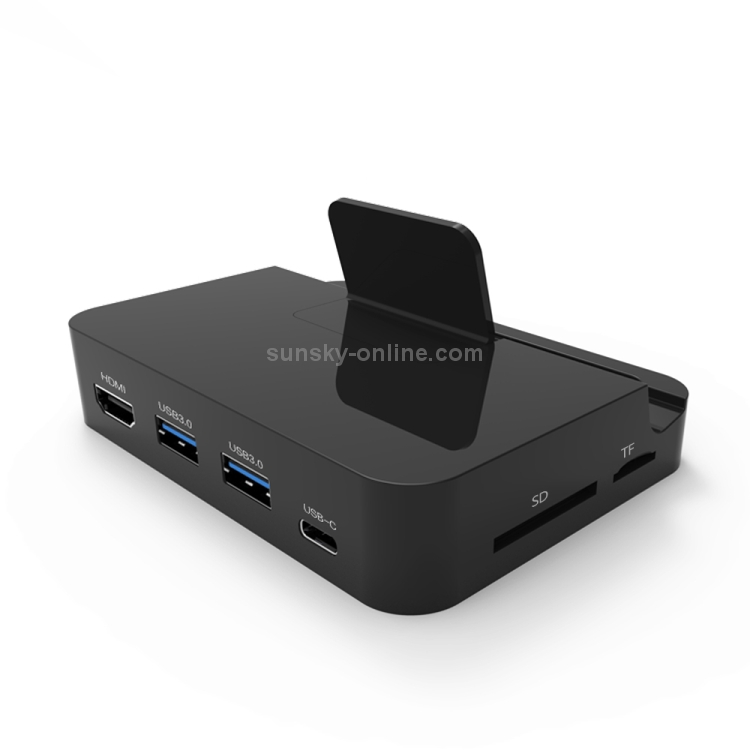 9138 6 en 1 USB-C / TYPE-C a 4K HDMI + 2 x USB 3.0 + Tipo-C + SD / TF Lector de tarjetas multifuncional Estación de acoplamiento con soporte (negro) - 1