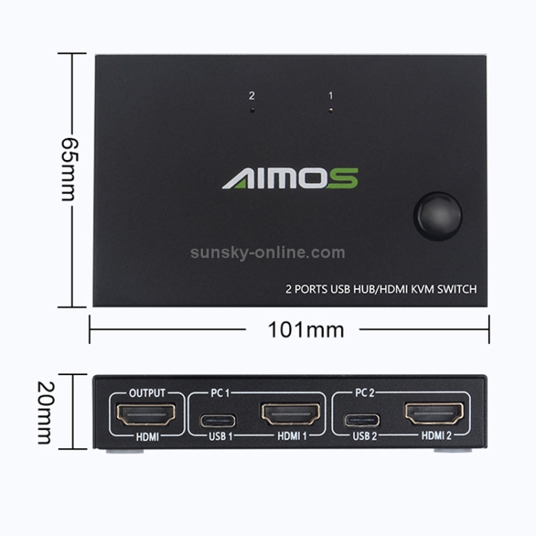 AIMOS AM-KVM201CC 2 puertos USB HUB HDMI KVM Switch sin cable de extensión - 3