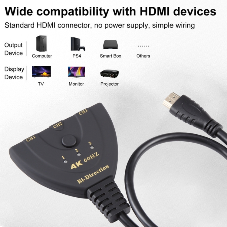 Conmutador bidireccional HDMI 3 x 1 4K 60Hz con cable HDMI flexible - 3