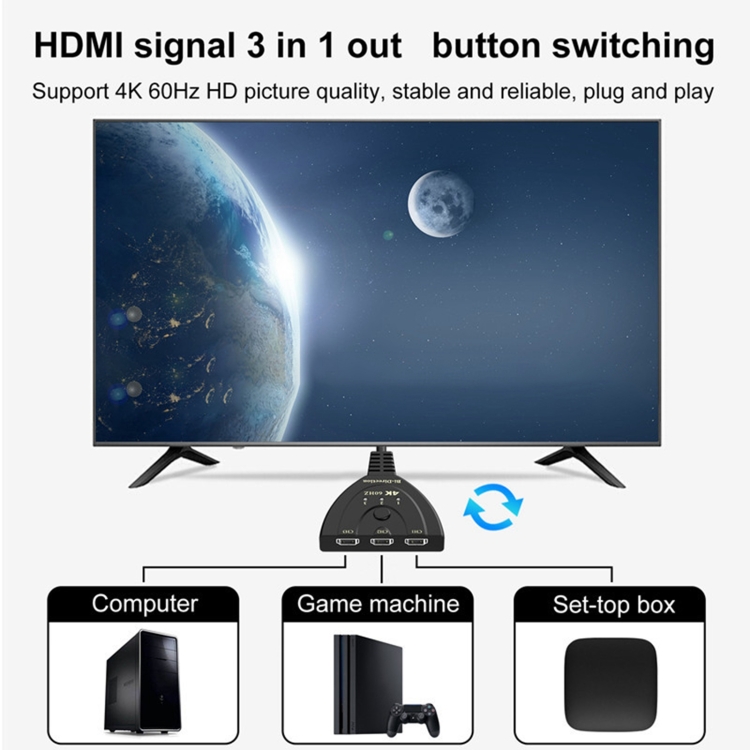 Conmutador bidireccional HDMI 3 x 1 4K 60Hz con cable HDMI flexible - 5