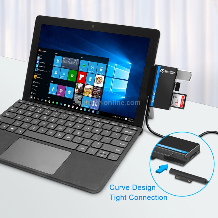 ROCKETEK RT-SGO737 2 USB 3.0 + Concentrador de interfaz micro USB para Microsoft Surface Go, con 2 ranuras para tarjeta TF y tarjeta SD - 7