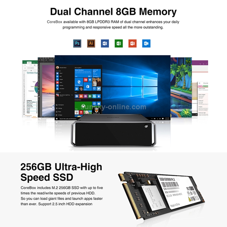 CHUWI CoreBox i5 Mini PC, 8GB + 256GB Win10 Home System Intel Core i5-5257U Dual-core hasta 3.1GHz, Soporte WiFi, Bluetooth, HDMI, SATA HDD, RJ45 (Gris) - 9