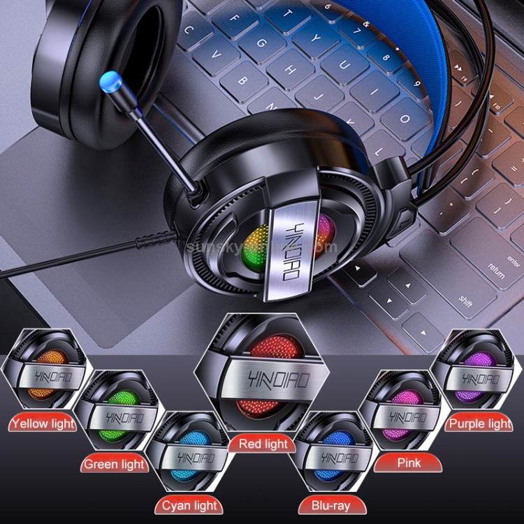 YINDIAO Q3 Auriculares para juegos deportivos electrónicos con cable USB con micrófono y luz RGB, Longitud del cable: 1,67 m (blanco) - 10