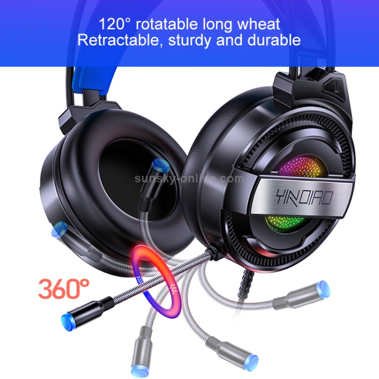 YINDIAO Q3 Auriculares para juegos deportivos electrónicos con cable USB con micrófono y luz RGB, Longitud del cable: 1,67 m (blanco) - 5