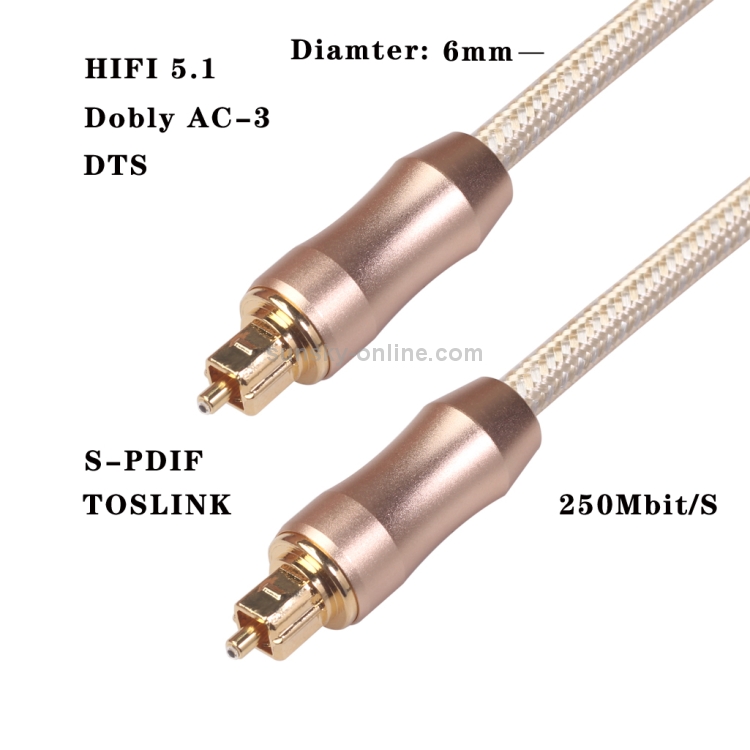 QHG02 SPDIF Toslink Cable de audio de fibra óptica trenzada chapada en oro, longitud: 1 m - 4