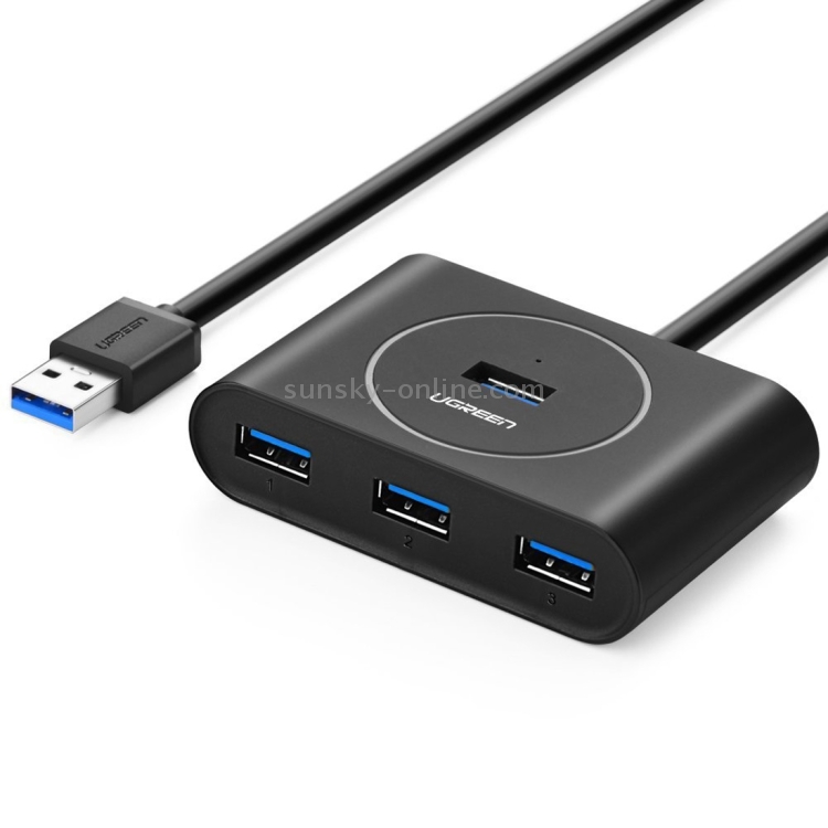 UGREEN Adaptador de cable USB 3.0 HUB de supervelocidad portátil de 4 puertos, no compatible con OTG, Longitud del cable: 2 m (Negro) - 1
