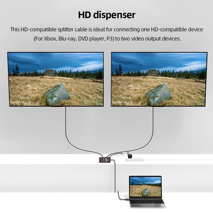 Divisor de vídeo HDMI 4K HD de 1 a 2 salidas, con cable - 6