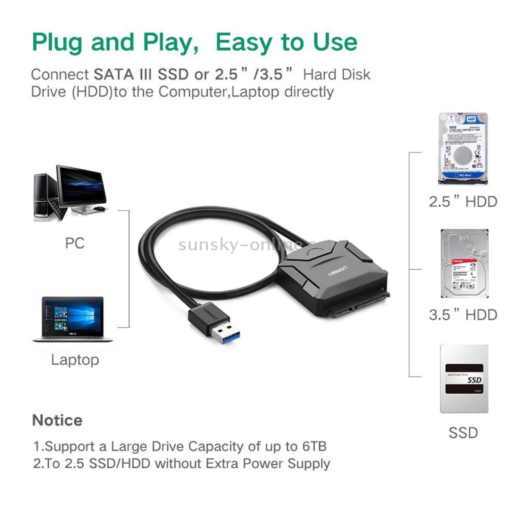 Adaptateur USB 3.0 Sata pour disque dur SSD et HDD 2.5 pouces