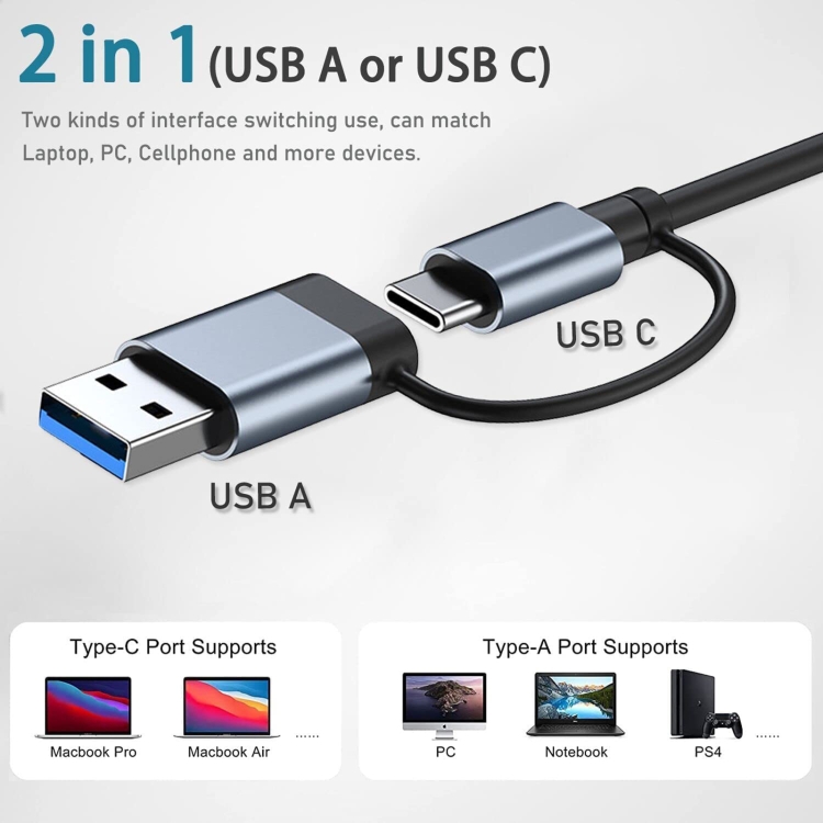 BYL-2208 5 in 2 USB + USB-C / Type-C to USB Multifunctional Docking Station HUB Adapter - 5