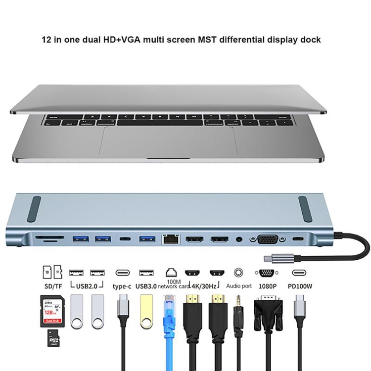 BYL-2003U2 12 en 1 USB-C / Type-C vers USB Adaptateur HUB de Station d'Accueil Multifonctionnel - 3