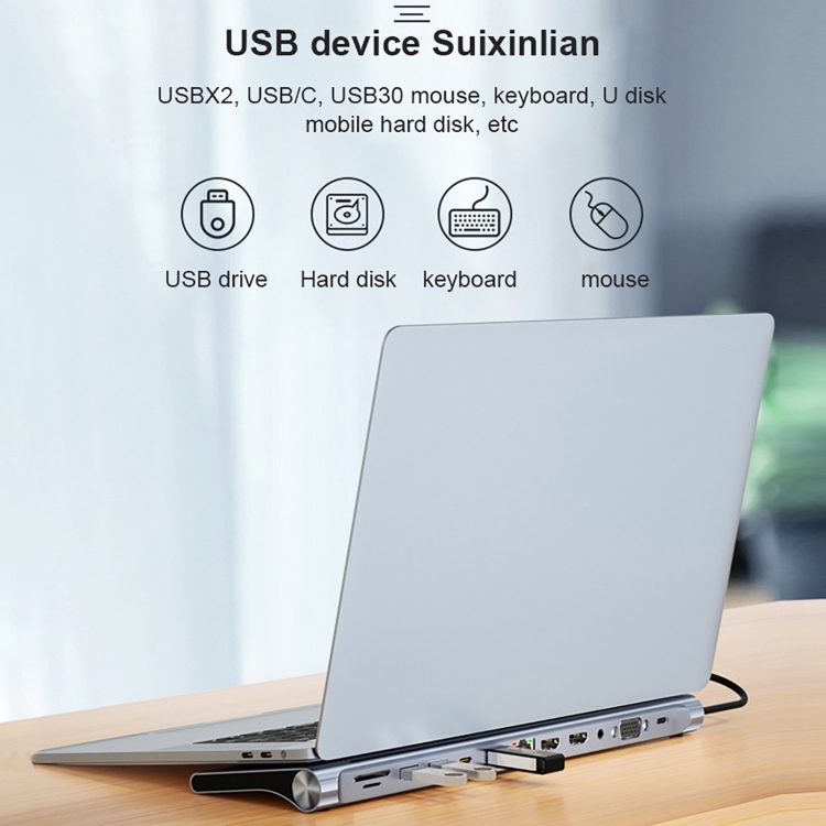 BYL-2003U2 12 en 1 USB-C / Type-C vers USB Adaptateur HUB de Station d'Accueil Multifonctionnel - 4