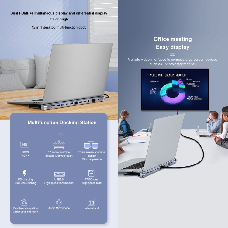 BYL-2003U2 12 en 1 USB-C / Type-C vers USB Adaptateur HUB de Station d'Accueil Multifonctionnel - 5
