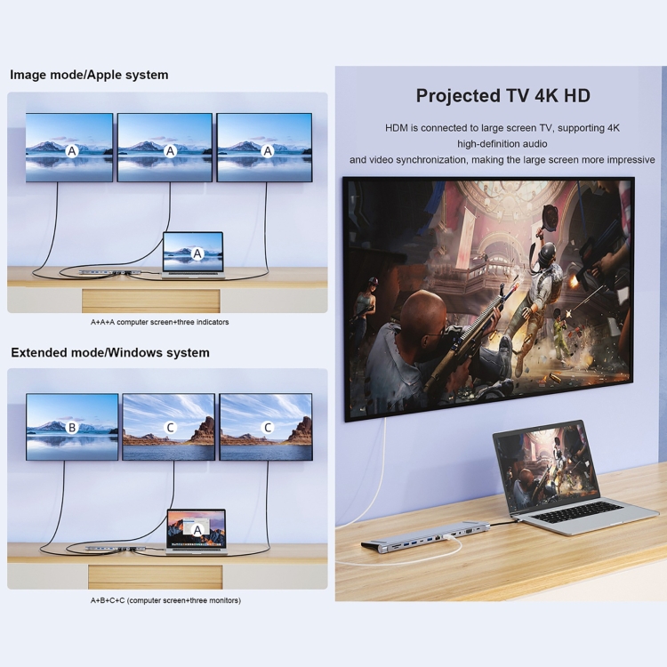 BYL-2003U2 12 en 1 USB-C / Type-C vers USB Adaptateur HUB de Station d'Accueil Multifonctionnel - 7