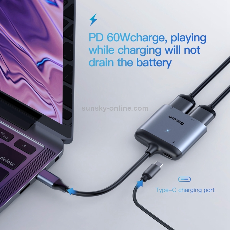 Baseus CAHUB-I0G Enjoy Series USB-C / Type-C to HDMI x 2 + PD HD Intelligent HUB Adapter(Dark Gray) Baseus CAHUB-I0G Enjoy Series USB-C / Type-C to HDMI x 2 + PD HD Intelligent HUB Adapter(Dark Gray)