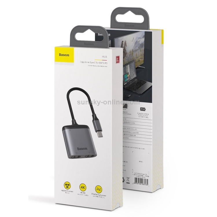 Baseus CAHUB-I0G Enjoy Series USB-C / Type-C to HDMI x 2 + PD HD Intelligent HUB Adapter(Dark Gray) Baseus CAHUB-I0G Enjoy Series USB-C / Type-C to HDMI x 2 + PD HD Intelligent HUB Adapter(Dark Gray)
