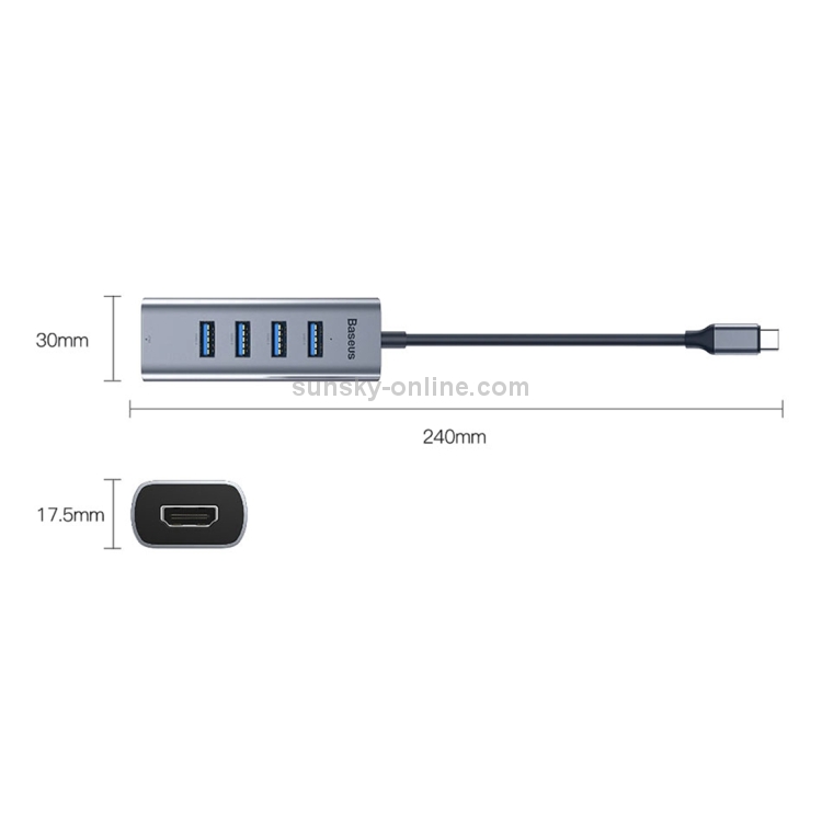 Baseus CAHUB-N0G Enjoy Series USB-C / Type-C to USB 3.0 x 4 + HDMI HD Intelligent HUB Adapter (Dark Gray) Baseus CAHUB-N0G Enjoy Series USB-C / Type-C to USB 3.0 x 4 + HDMI HD Intelligent HUB Adapter (Dark Gray)