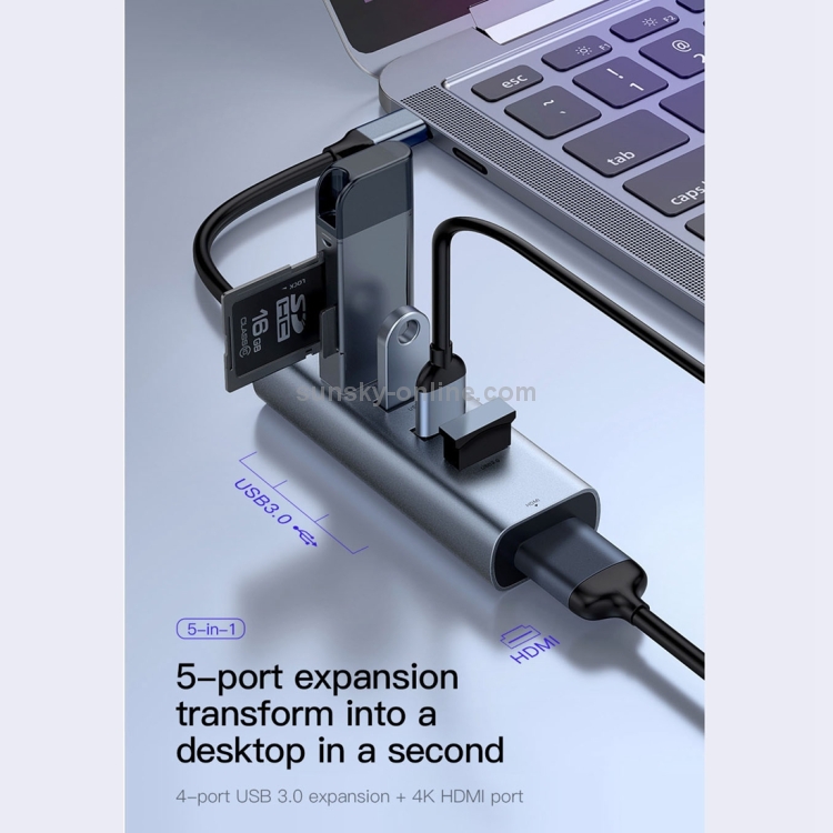Baseus CAHUB-N0G Enjoy Series USB-C / Type-C to USB 3.0 x 4 + HDMI HD Intelligent HUB Adapter (Dark Gray) Baseus CAHUB-N0G Enjoy Series USB-C / Type-C to USB 3.0 x 4 + HDMI HD Intelligent HUB Adapter (Dark Gray)