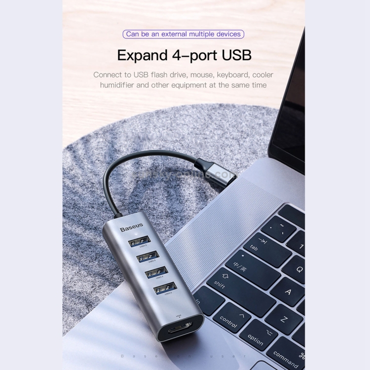 Baseus CAHUB-N0G Enjoy Series USB-C / Type-C to USB 3.0 x 4 + HDMI HD Intelligent HUB Adapter (Dark Gray) Baseus CAHUB-N0G Enjoy Series USB-C / Type-C to USB 3.0 x 4 + HDMI HD Intelligent HUB Adapter (Dark Gray)