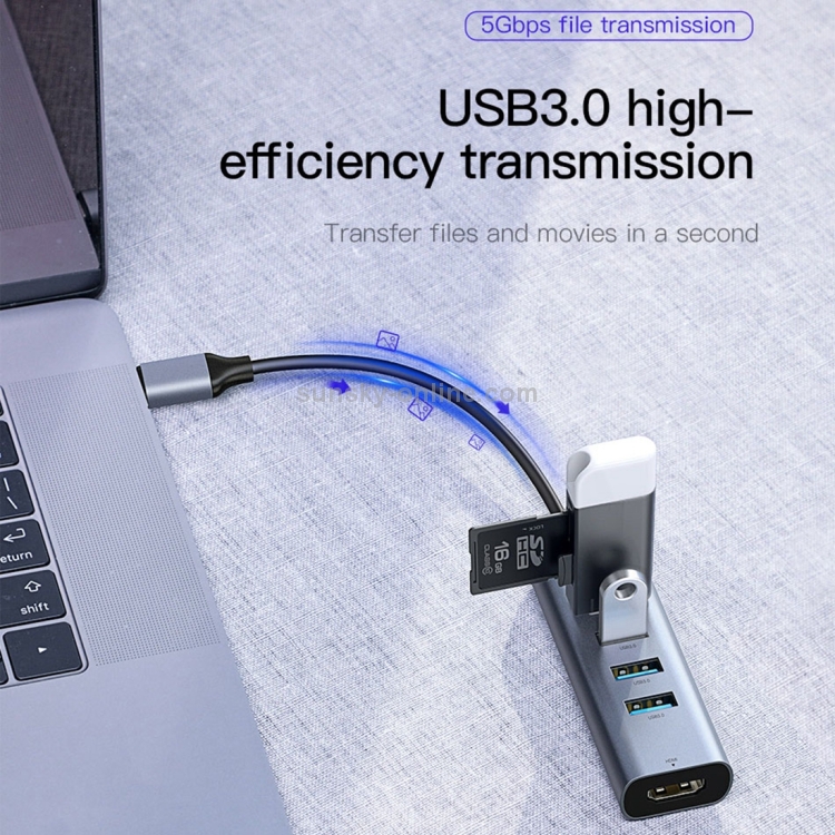 Baseus CAHUB-N0G Enjoy Series USB-C / Type-C to USB 3.0 x 4 + HDMI HD Intelligent HUB Adapter (Dark Gray) Baseus CAHUB-N0G Enjoy Series USB-C / Type-C to USB 3.0 x 4 + HDMI HD Intelligent HUB Adapter (Dark Gray)