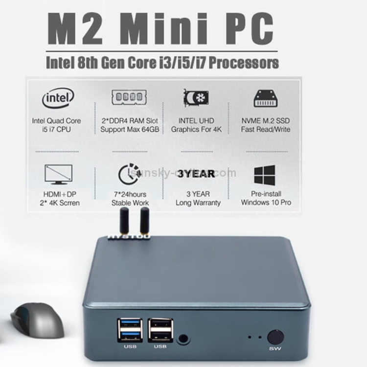 Mini PC del sistema HYSTOU M2 Windows 10 / Linux / WES 7 y 10, Intel Core i5-8265U 4 Core 8 hilos hasta 1.6-3.9GHz, Soporte M.2, WiFi, 16GB RAM DDR4 + 256GB SSD - 7