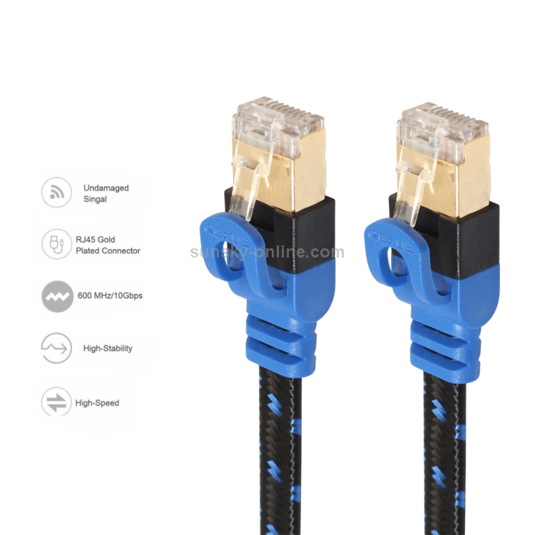 5m Length Gold-Plated CAT7 Flat Ethernet 10 Gigabit Two-Color Braided Network LAN Cable for Modem Router LAN Network with Shielded RJ45 Connectors 