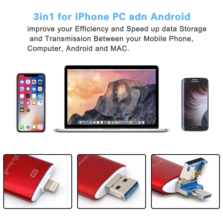 Richwell 3 in 1 16G Type-C + 8 Pin + USB 3.0 Metal Double Cover Push-pull Flash Disk with OTG Function(Gold) Richwell 3 in 1 16G Type-C + 8 Pin + USB 3.0 Metal Double Cover Push-pull Flash Disk with OTG Function(Gold)