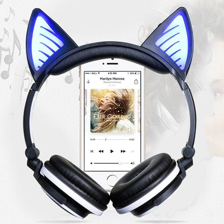 Foldable Wireless Bluetooth V4.2 Glowing Cat Ear Headphone Gaming Headset with LED Light & Mic Foldable Wireless Bluetooth V4.2 Glowing Cat Ear Headphone Gaming Headset with LED Light & Mic