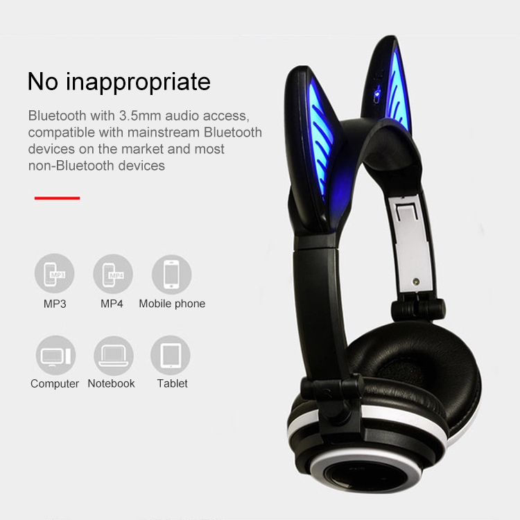 Foldable Wireless Bluetooth V4.2 Glowing Cat Ear Headphone Gaming Headset with LED Light & Mic Foldable Wireless Bluetooth V4.2 Glowing Cat Ear Headphone Gaming Headset with LED Light & Mic