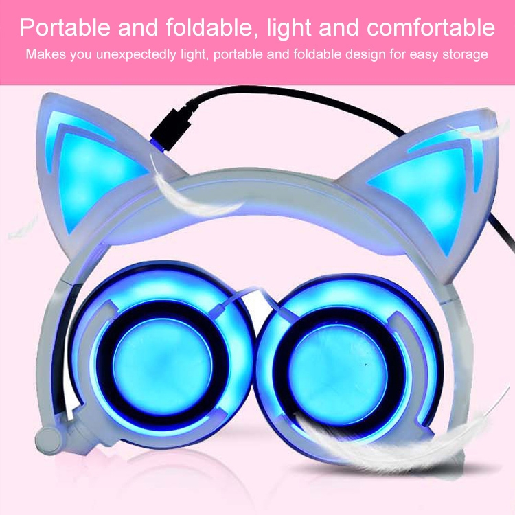 Casque de jeu d'écouteurs d'oreille de chat lumineux pliable de chargement  USB avec lumière LED et câble AUX