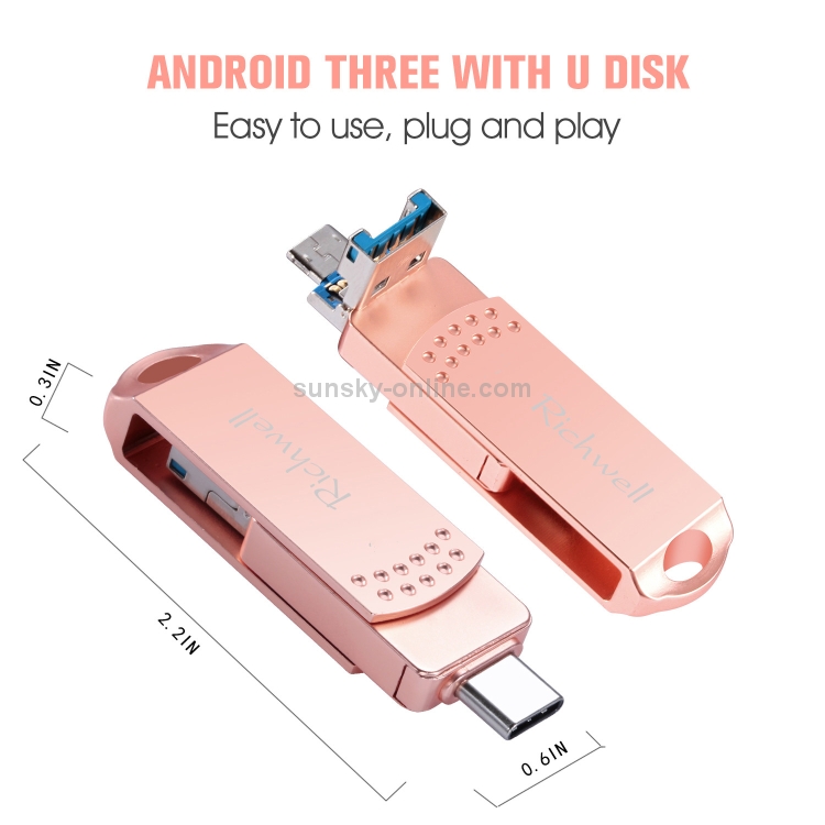 Richwell 3 in 1 64G Type-C + Micro USB + USB 3.0 Metal Flash Disk with OTG Function(Silver) Richwell 3 in 1 64G Type-C + Micro USB + USB 3.0 Metal Flash Disk with OTG Function(Silver)
