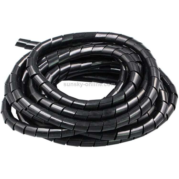 15m PE Tubos en espiral Organizador de bobinado de alambre Tubo ordenado,  Diámetro nominal: 6 mm (Negro)