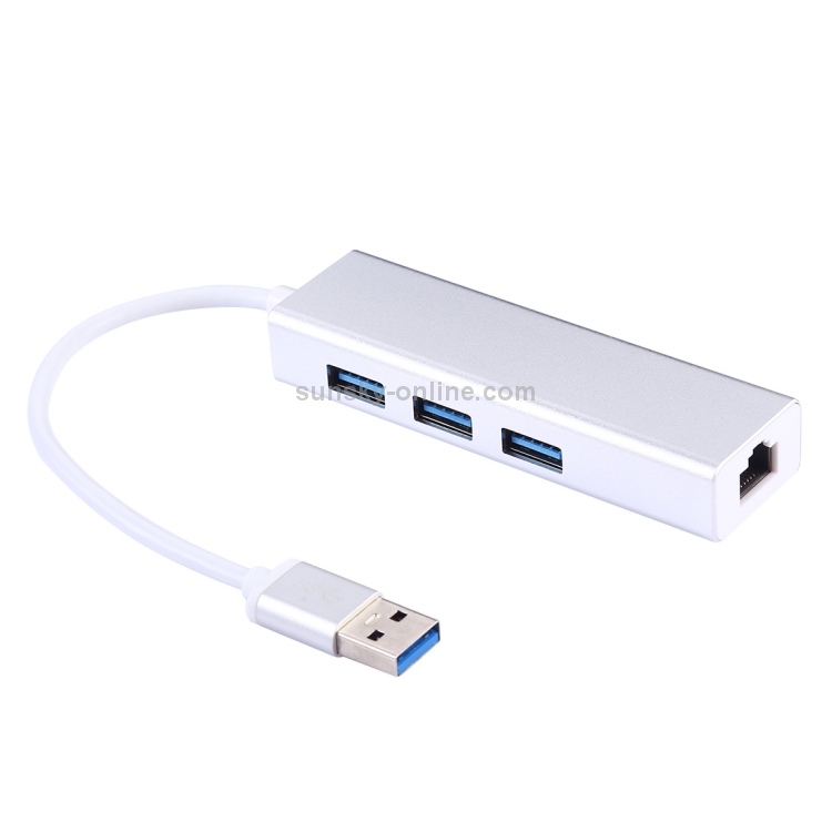 Carcasa de aluminio 3 puertos USB3.0 HUB + Adaptador Ethernet Gigabit USB3.0 - 1