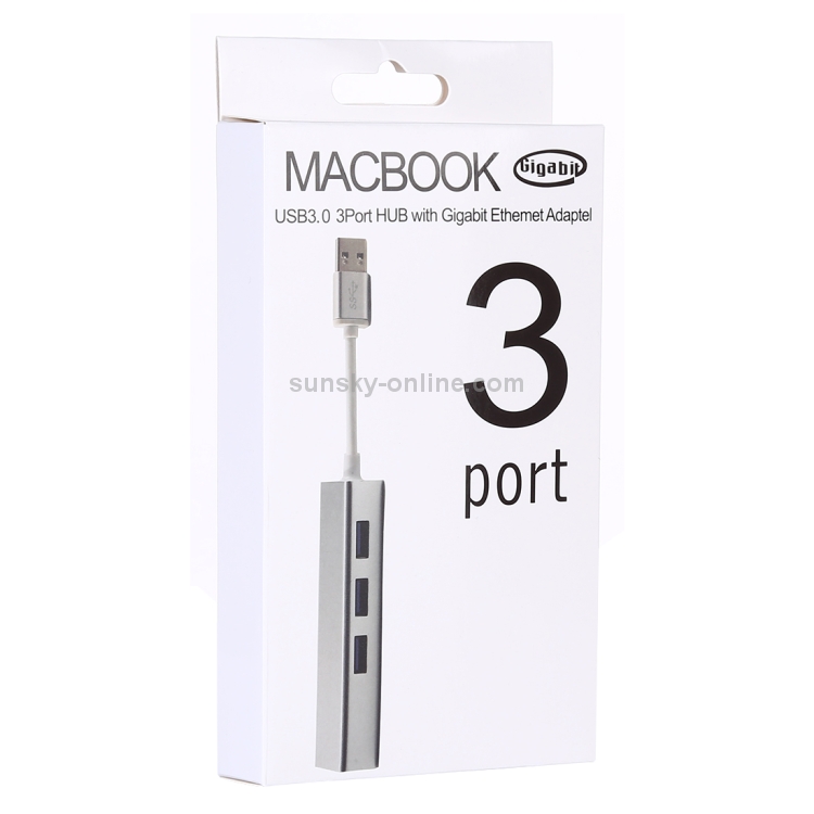 Carcasa de aluminio 3 puertos USB3.0 HUB + Adaptador Ethernet Gigabit USB3.0 - 3