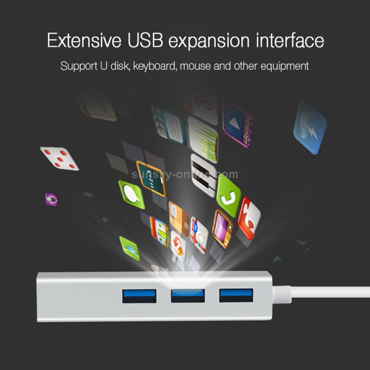 Carcasa de aluminio 3 puertos USB3.0 HUB + Adaptador Ethernet Gigabit USB3.0 - 4
