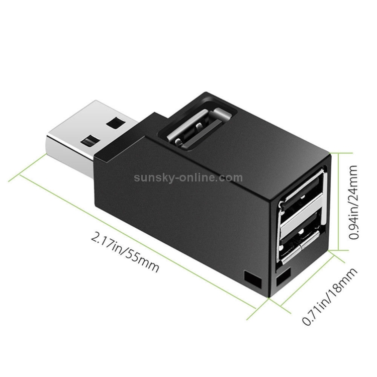 Mini concentrador portátil de 3 puertos USB 2.0 con cordón - 2