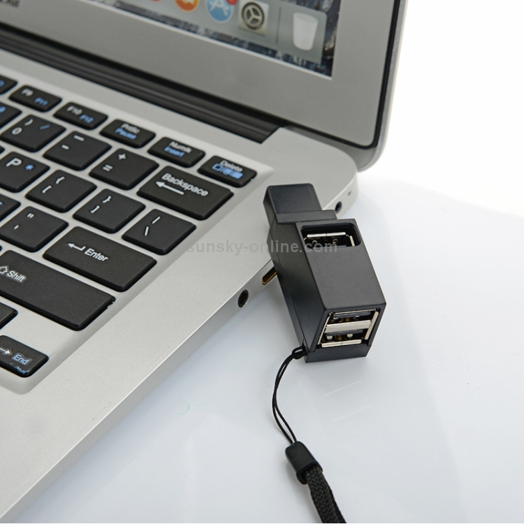 Mini concentrador portátil de 3 puertos USB 2.0 con cordón - 3