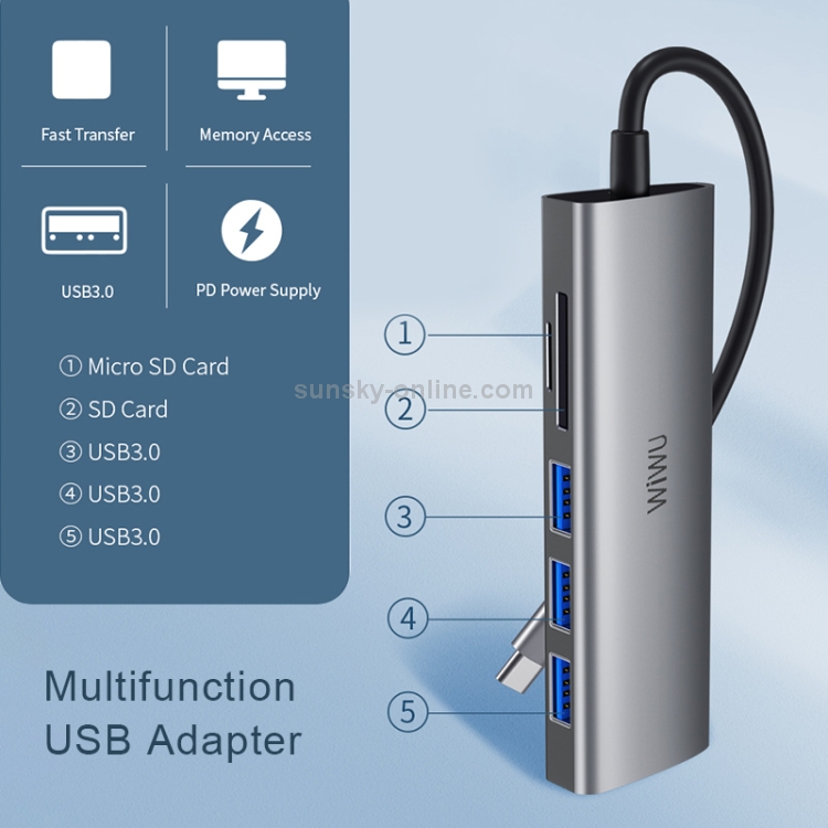 Adaptador HUB multifunción USB-C / Tipo C WIWU Alpha 532ST 5 en 1 - 4