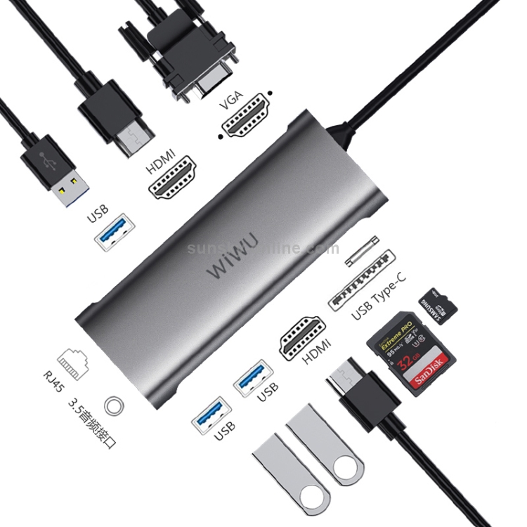 Adaptador HUB multifunción USB-C / tipo C de WIWU Alpha A11312H 11 en 1 - 3