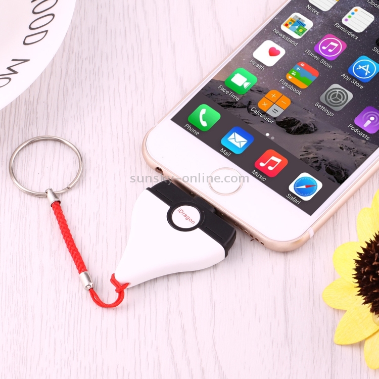 iDragon-R009 2 in 1 8 Pin to USB 2.0 Waterdrop Shaped Memory Card Reader with Key Chains, Support TF Card