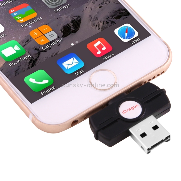 iDragon-R009 2 in 1 8 Pin to USB 2.0 Waterdrop Shaped Memory Card Reader with Key Chains, Support TF Card