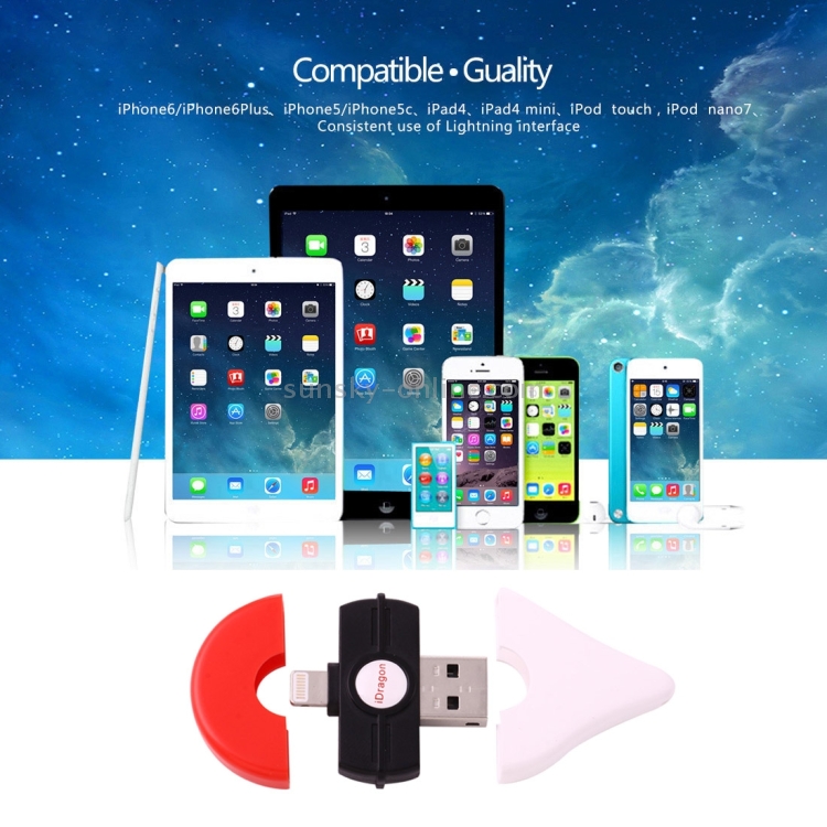 iDragon-R009 2 in 1 8 Pin to USB 2.0 Waterdrop Shaped Memory Card Reader with Key Chains, Support TF Card